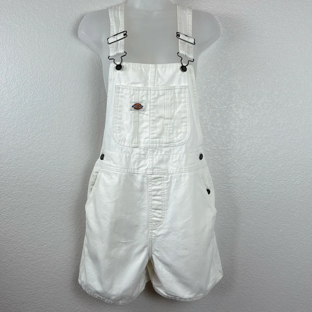 Dickies Duck canvas short bib overalls in stonewash cream Size X-Small NWOT - Picture 3 of 11